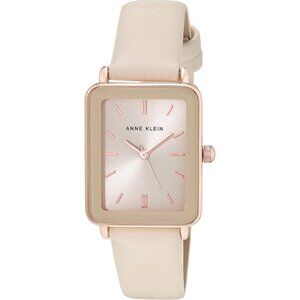 Women's Cream/Gold Crystal Lens Buckle Closure Faux Leather Strap Tone Watch